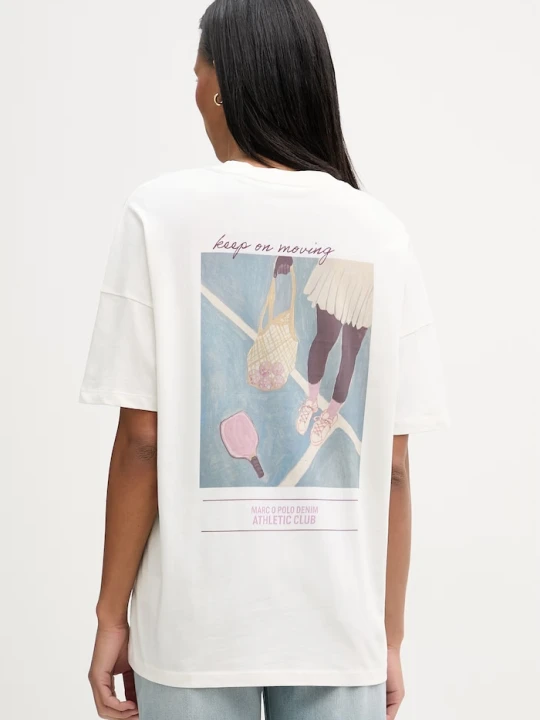 Zdjęcie produktu Marc O'Polo T-shirt oversize damski bawełniany beżowy