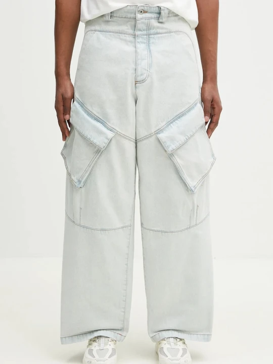 Zdjęcie produktu Marcelo Burlon jeansy bawełniane Bleach Denim Wide Cargo Light Blue No Co