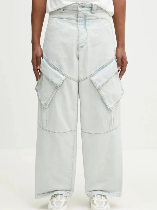 Zdjęcie produktu Marcelo Burlon jeansy bawełniane Bleach Denim Wide Cargo Light Blue No Co