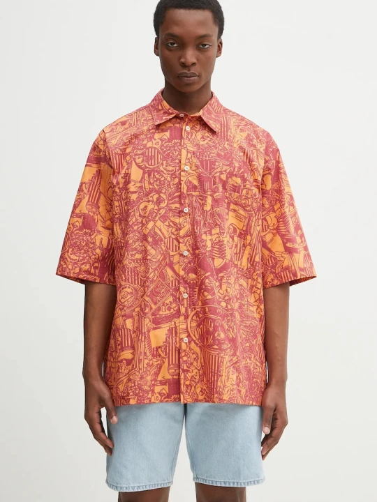 Zdjęcie produktu Marcelo Burlon koszula bawełniana Aop Mech Bowling Shirt Orange Burgundy