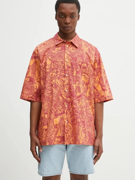 Zdjęcie produktu Marcelo Burlon koszula bawełniana Aop Mech Bowling Shirt Orange Burgundy
