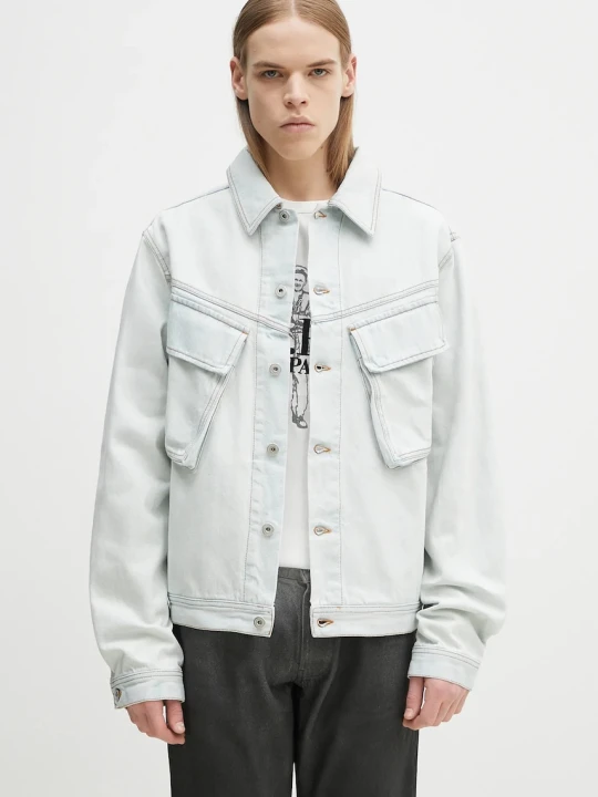Zdjęcie produktu Marcelo Burlon kurtka jeansowa Bleach Denim Cargo Jacket Light Blue No