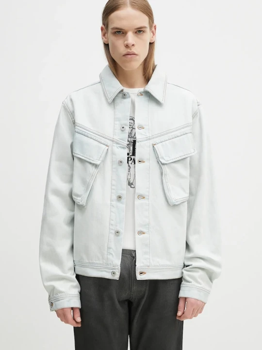 Zdjęcie produktu Marcelo Burlon kurtka jeansowa Bleach Denim Cargo Jacket Light Blue No
