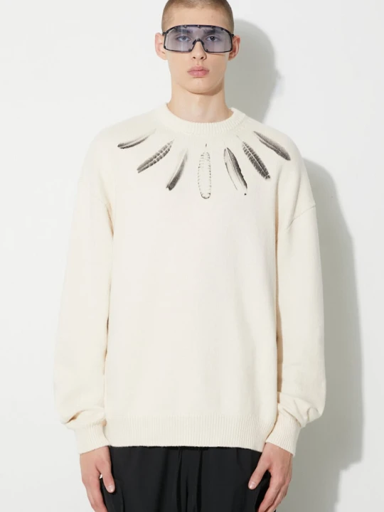 Zdjęcie produktu Marcelo Burlon sweter bawełniany Aop Wind Feather beżowy