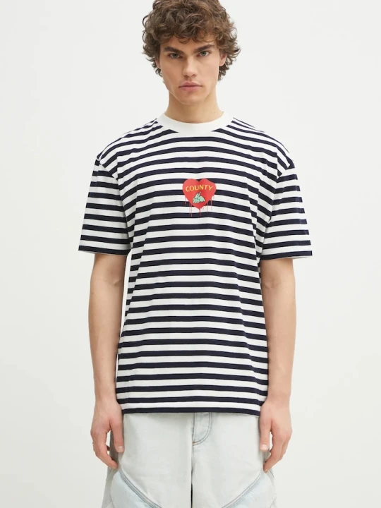 Zdjęcie produktu Marcelo Burlon t-shirt bawełniany Bunny Heart Stripe Basic Tee White Navy granatowy