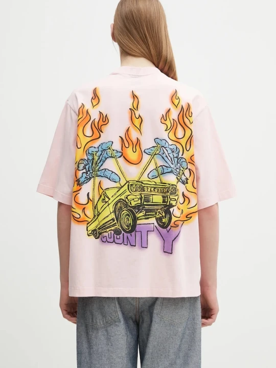 Zdjęcie produktu Marcelo Burlon t-shirt bawełniany County Flame Boxy T-Shirt Pink Red
