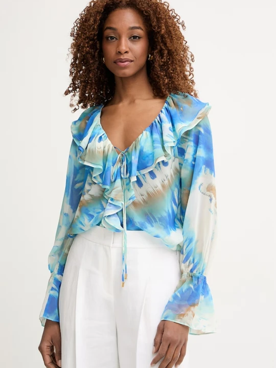 Zdjęcie produktu Marciano by Guess bluzka z falbanką damska ADELA niebieski