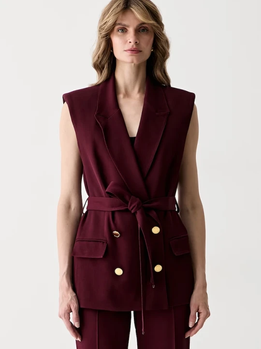 Zdjęcie produktu Marciano by Guess kamizelka dwurzędowa damska z wiskozą RASHIDA bordowy