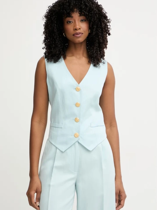 Zdjęcie produktu Marciano by Guess kamizelka jednorzędowa damska z dodatkiem lnu JANE niebieski