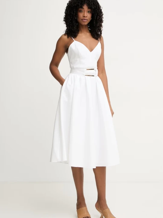 Zdjęcie produktu Marciano by Guess sukienka rozkloszowana z bawełną ULLA biały
