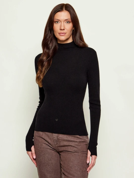 Zdjęcie produktu Marciano Guess Półgolf AFRAH | Slim Fit | z dodatkiem kaszmiru czarny