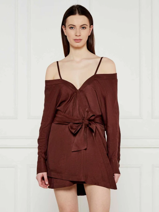 Zdjęcie produktu Marciano Guess Sukienka z paskiem GRETA | z dodatkiem lnu brązowy