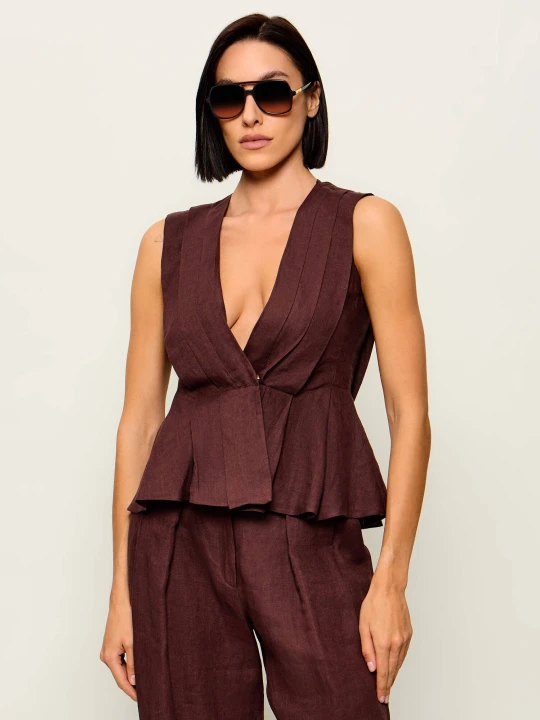 Zdjęcie produktu Marella Lniany top Mllvallo | Slim Fit brązowy