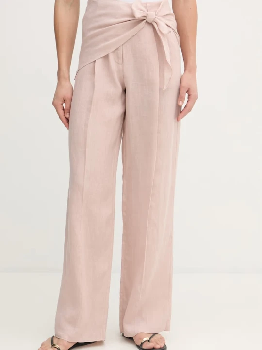 Zdjęcie produktu Marella spodnie wide leg damskie lniane SOLISTA różowy