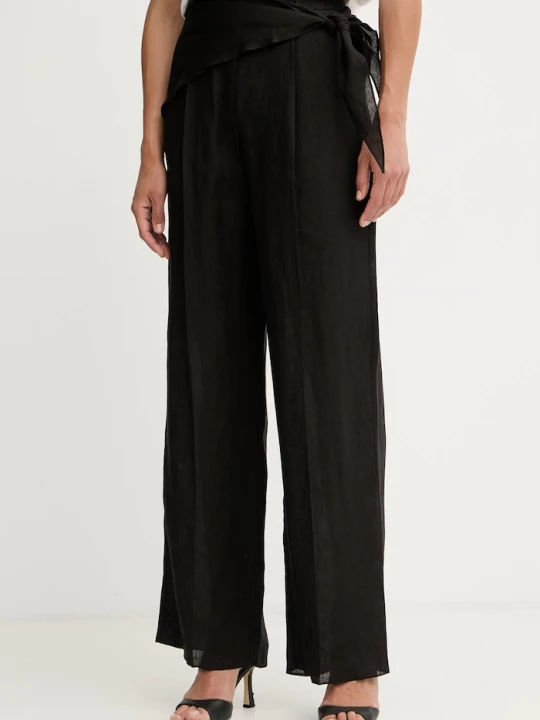 Zdjęcie produktu Marella spodnie wide leg damskie lniane SOLISTA czarny
