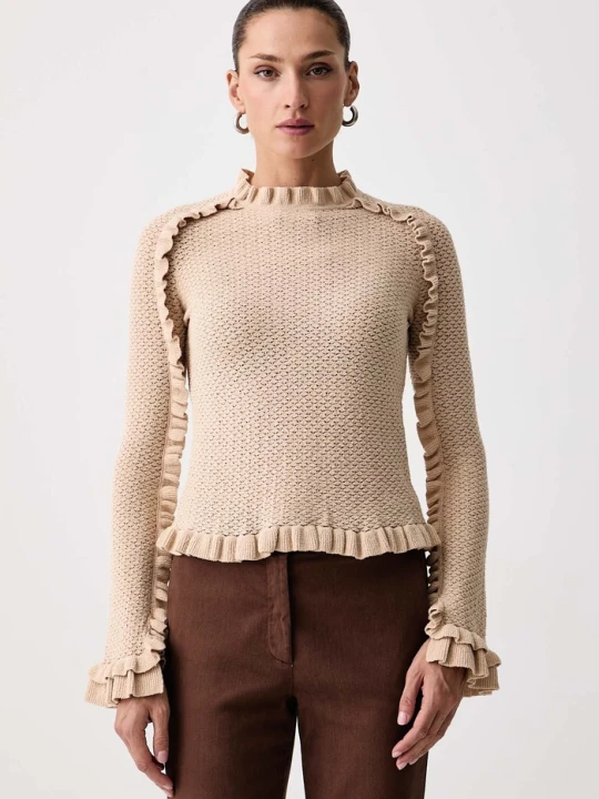 Zdjęcie produktu Marella sweter damski z bawełną MLLMULINO beżowy