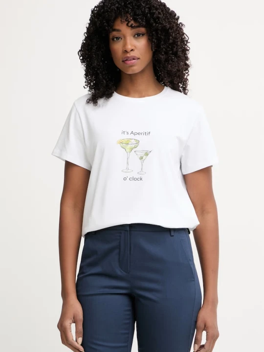Zdjęcie produktu Marella T-shirt damski bawełniany z elastanem Emme by Marella biały