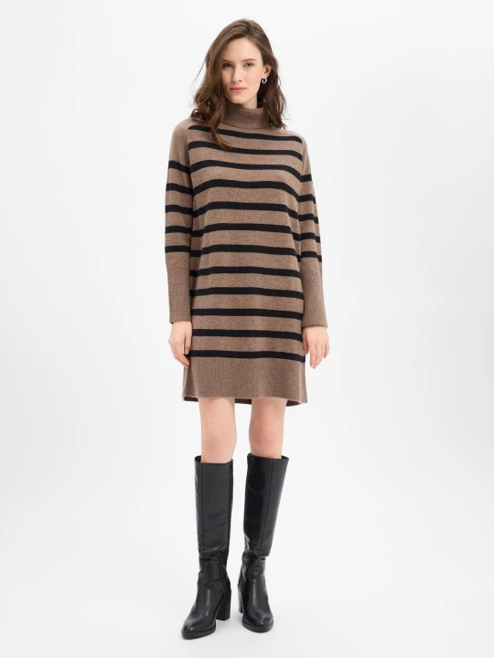 Zdjęcie produktu Marie Lund sukienka z dzianiny z wełny merynosów Kobiety Wełna merino brązowy