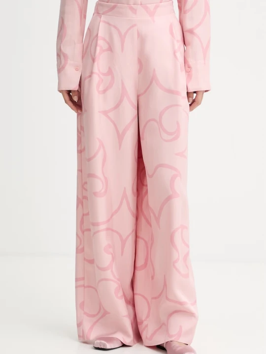 Zdjęcie produktu Marimekko spodnie wide leg damskie z wiskozy różowy
