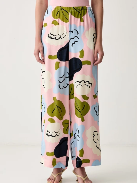 Zdjęcie produktu Marimekko spodnie wide leg damskie z wiskozy różowy