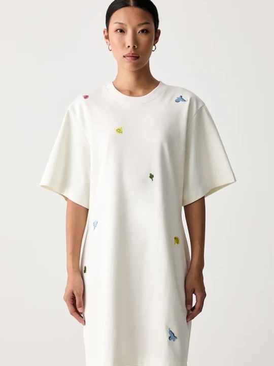 Zdjęcie produktu Marimekko sukienka bawełniana z elastanem beżowy