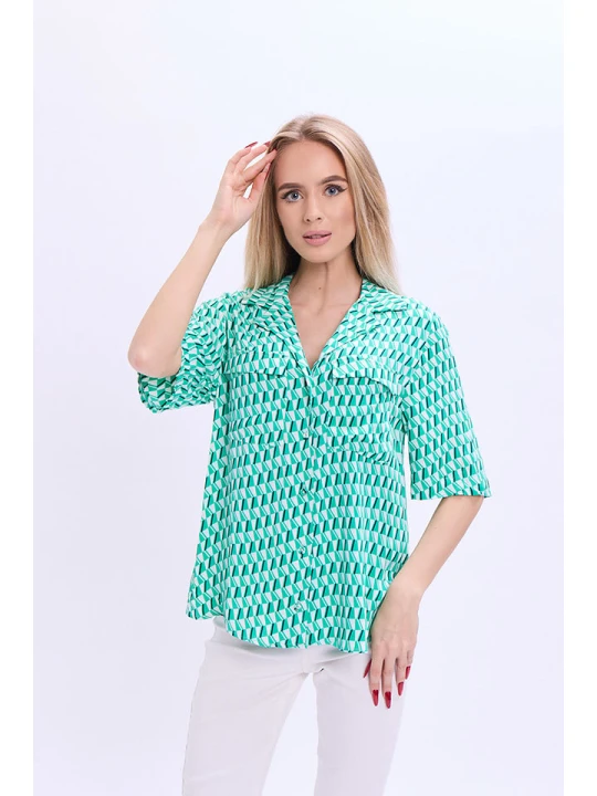 Zdjęcie produktu Marks & Spencer Bluzka w kolorze zielono-białym rozmiar: 36