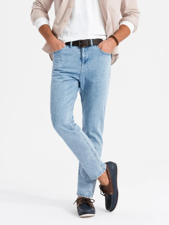 Zdjęcie produktu Marmurkowe męskie spodnie jeansowe CARROT FIT – jasnoniebieskie V1 - Rozmiar: XL Ombre Clothing