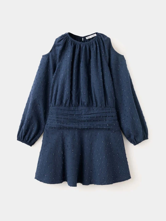 Zdjęcie produktu Marszczona sukienka z metalizowanymi detalami granatowy - Dzieci - MANGO KIDS