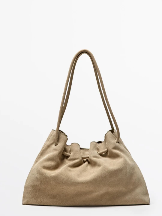 Zdjęcie produktu Marszczona Torba Z Zamszu - Ecru - Massimo Dutti - Female