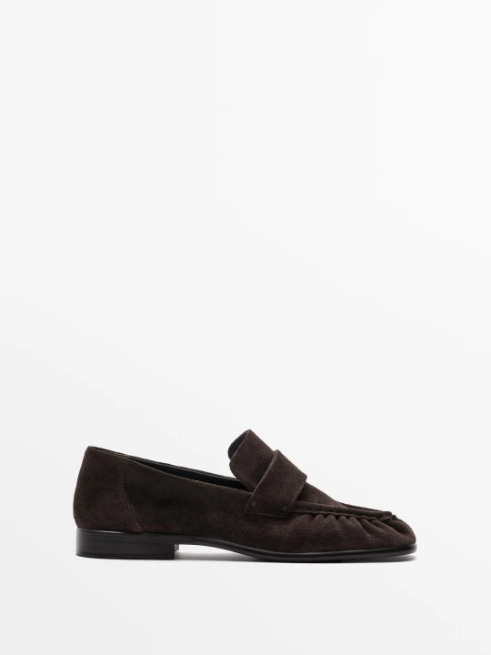 Zdjęcie produktu Marszczone Mokasyny Z Zamszowej Skóry - Brązowy - Massimo Dutti - Female