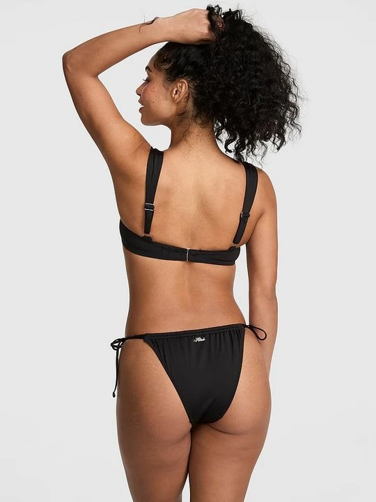 Zdjęcie produktu PINK Marszczony brazylijski dół bikini z podwójnymi paskami Victoria's Secret Czarny