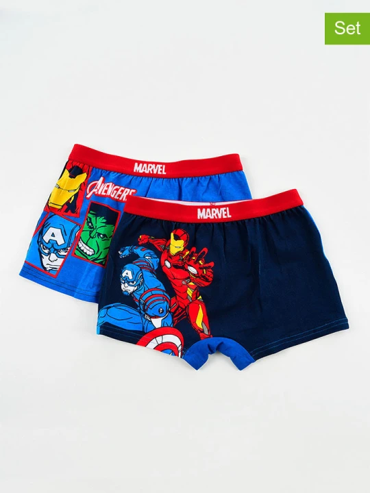 Zdjęcie produktu MARVEL Avengers Bokserki (2 pary) "Avengers" w kolorze granatowo-niebieskim rozmiar: 116-128