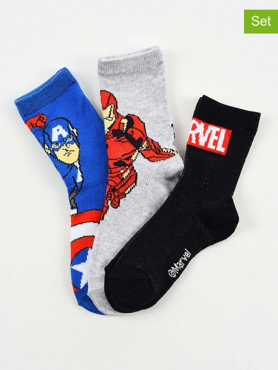 Zdjęcie produktu MARVEL Avengers Skarpety (3 pary) "Avengers" w kolorze niebieskim, szarym i czarnym rozmiar: 23-26