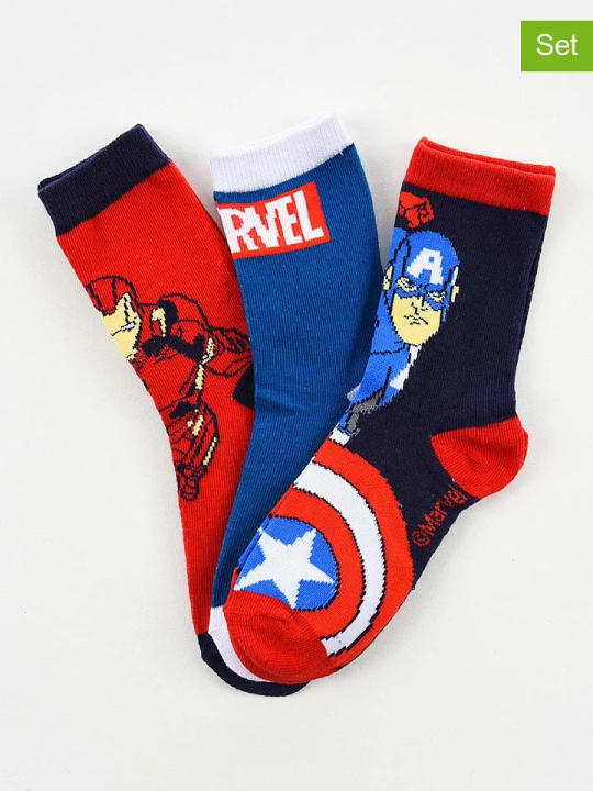 Zdjęcie produktu MARVEL Avengers Skarpety (3 pary) "Avengers" w kolorze niebiesko-czerwono-granatowym rozmiar: 23-26
