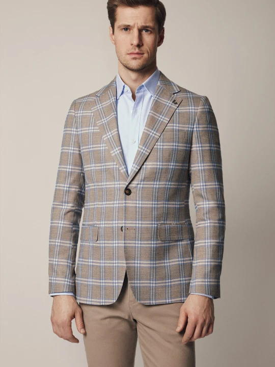 Zdjęcie produktu Marynarka Beżowa w Kratę Tartan Bosconita Lancerto Szary