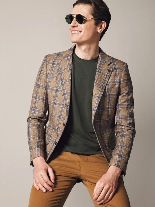 Zdjęcie produktu Marynarka Beżowa w Kratę Tartan Timaru Lancerto