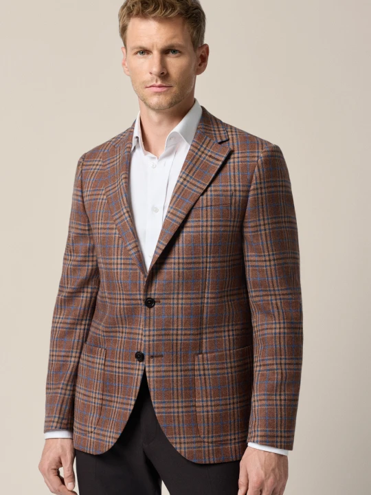 Zdjęcie produktu Marynarka Brązowa Wełniana w Kratę Tartan Palmdale Lancerto