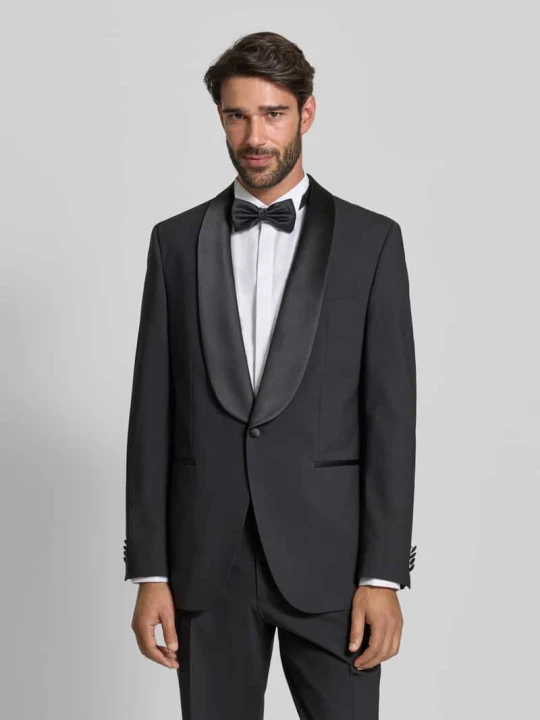 Zdjęcie produktu Smoking o kroju regular fit z mieszanki żywej wełny model „JASPER TUX” Boss Czarny