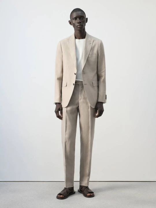 Zdjęcie produktu Marynarka garniturowa Amalfi slim fit z 100% lnu beżowy - Mężczyzna - - MANGO MAN