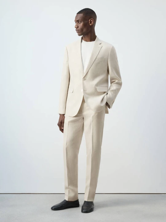 Zdjęcie produktu Marynarka garniturowa Amalfi slim fit z 100% lnu kremowy / écru - Mężczyzna - MANGO MAN beżowy