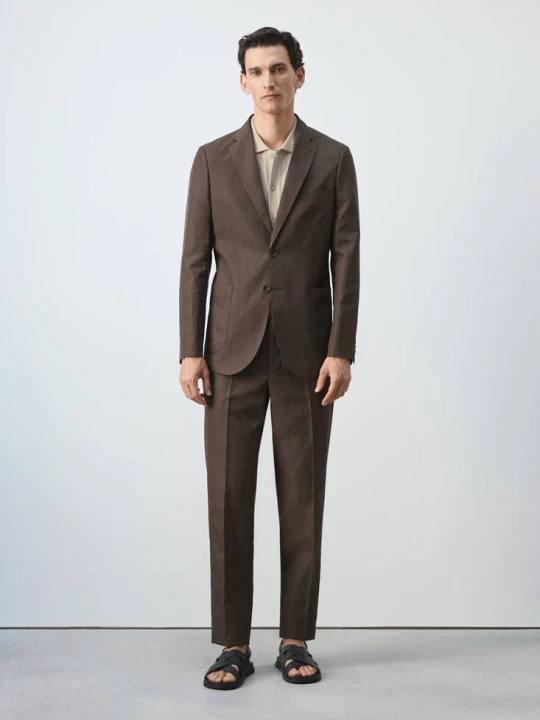 Zdjęcie produktu Marynarka garniturowa slim fit z lyocellu i lnu brązowy - Mężczyzna - MANGO MAN
