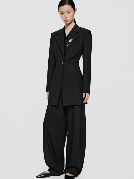 Zdjęcie produktu Marynarka Garniturowa Z Guzikiem − Limited Edition - Czarny - Massimo Dutti - Female
