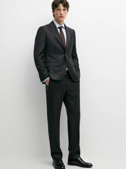 Zdjęcie produktu Marynarka Garniturowa Z Wełny Tropik 100% - Brudnoszary - Massimo Dutti - Male