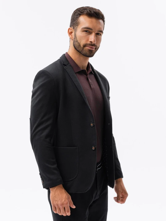 Zdjęcie produktu Marynarka męska casual z kontrastowymi elementami - czarna V3 - Rozmiar: M Ombre Clothing