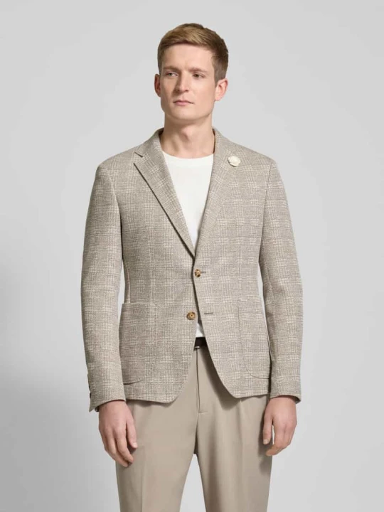 Zdjęcie produktu Marynarka męska JOOP! Collection;Mieszanka bawełny z dodatkiem streczu;Prosty krój;Model ‘Hoverest’;Kołnierz z połami;Aplikacja;Brustasza;Nakładane kieszenie;Li Beżowy
