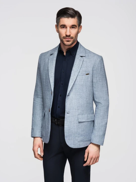 Zdjęcie produktu Marynarka męska o kroju REGULAR z lnem - jasnoniebieska V4 - Rozmiar: L Ombre Clothing niebieski