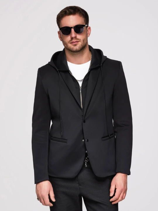 Zdjęcie produktu Marynarka męska z kapturem z aplikacją smoka na plecach - czarna V1 - Rozmiar: XL Ombre Clothing