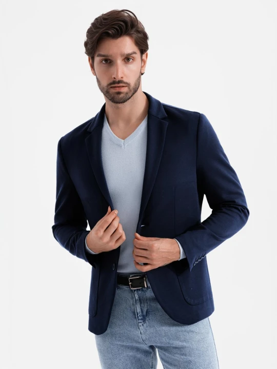 Zdjęcie produktu Marynarka męska z naszywanymi kieszeniami - granatowa V1 - Rozmiar: XL Ombre Clothing