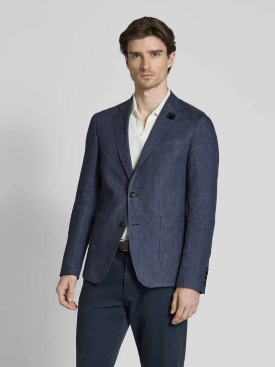 Zdjęcie produktu Marynarka na 2 guziki męska JOOP! Collection; Czysty len; Krój regular fit; Model ‘Hoverest’; Kołnierz z połami; Wpuszczane kieszenie; Długość tyłu w rozmiarze 50: 73 Granatowy