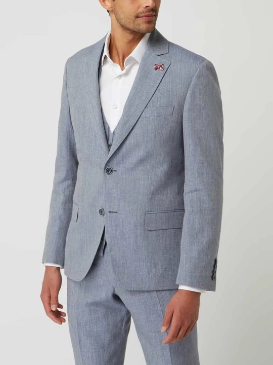 Zdjęcie produktu Marynarka na 2 guziki o kroju slim fit z mieszanki lnu i żywej wełny model ‘Tito’ Atelier Torino Błękitny